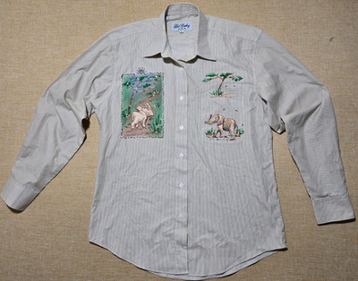 Get Lucky USA Elephant Embroidered Button Down Shirt Mens S Novelty Stripe