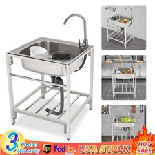 Commercial Utility Sink, Stainless Steel Single-Bowl Kitchen Sink with Faucet