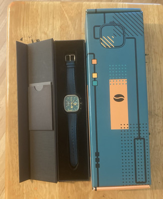 Brew 8-Bit Brew Chronograph Date Quartz Blue Dial Leather Strap Box Papers