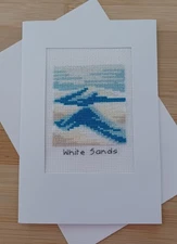 White Sands Nat. Park Finished X-stitch. White card, blank insert & envelope