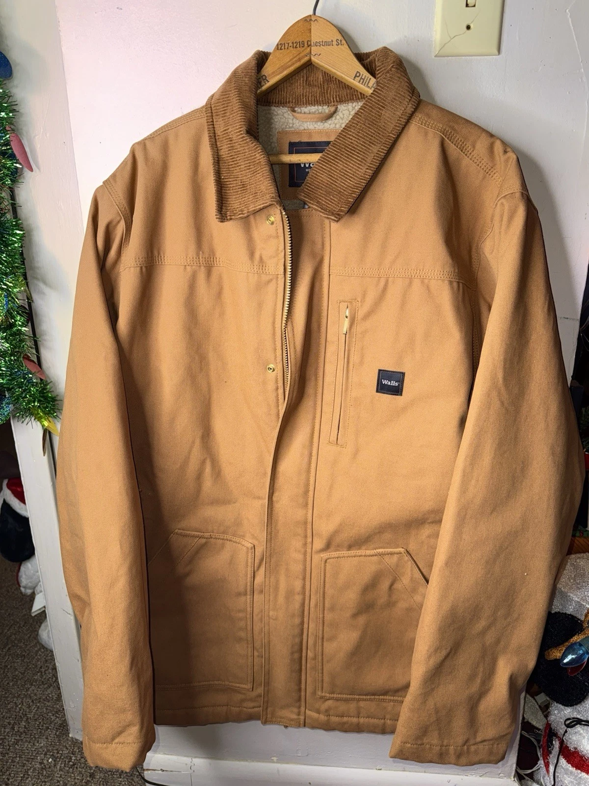 Vintage Mens Work wear Coat Walls Jacket Sherpa Canvas Large 1970s Insulated