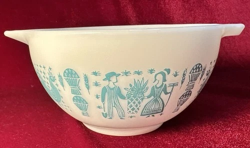 Vintage Pyrex Amish Butterprint Turquoise Blue White 1.5 Pint Mixing Bowl #441