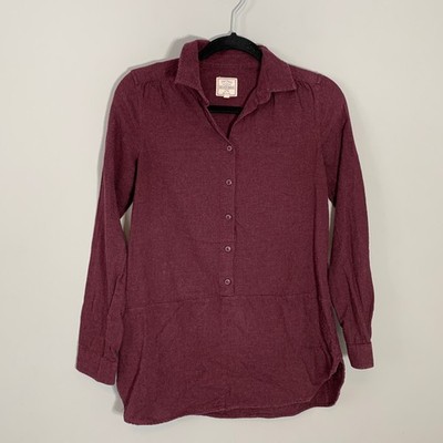Fat Face Womens Burgundy Cotton Flannel Long Sleeve Tunic Shirt Size 2