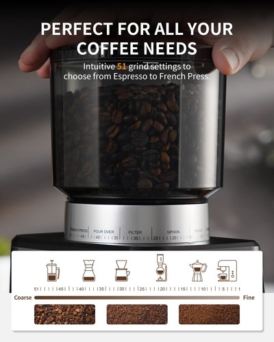 Conical Burr Espresso Coffee Grinder Electric with Precision Timer 2.0, Touch... - Picture 4 of 8
