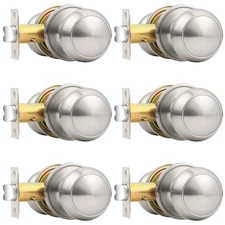 Probrico Passage Door Knobs Brushed Nickel Interior Keyless Round Door Knobs ...