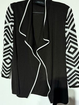 MISOOK Geometric Stripe Open Front Cardigan Sweater Brown White women's Small
