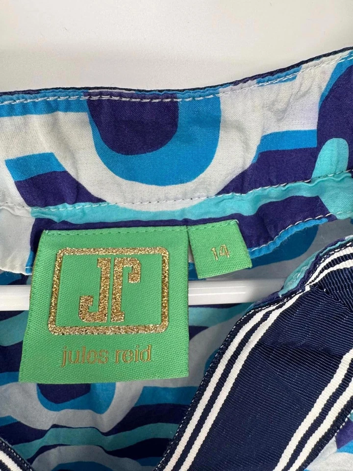 Blusa Jules Reid Mujer Talla M Lino Azul Manga 3/4 Cuello en V Verano Boho Foto 4 de 4