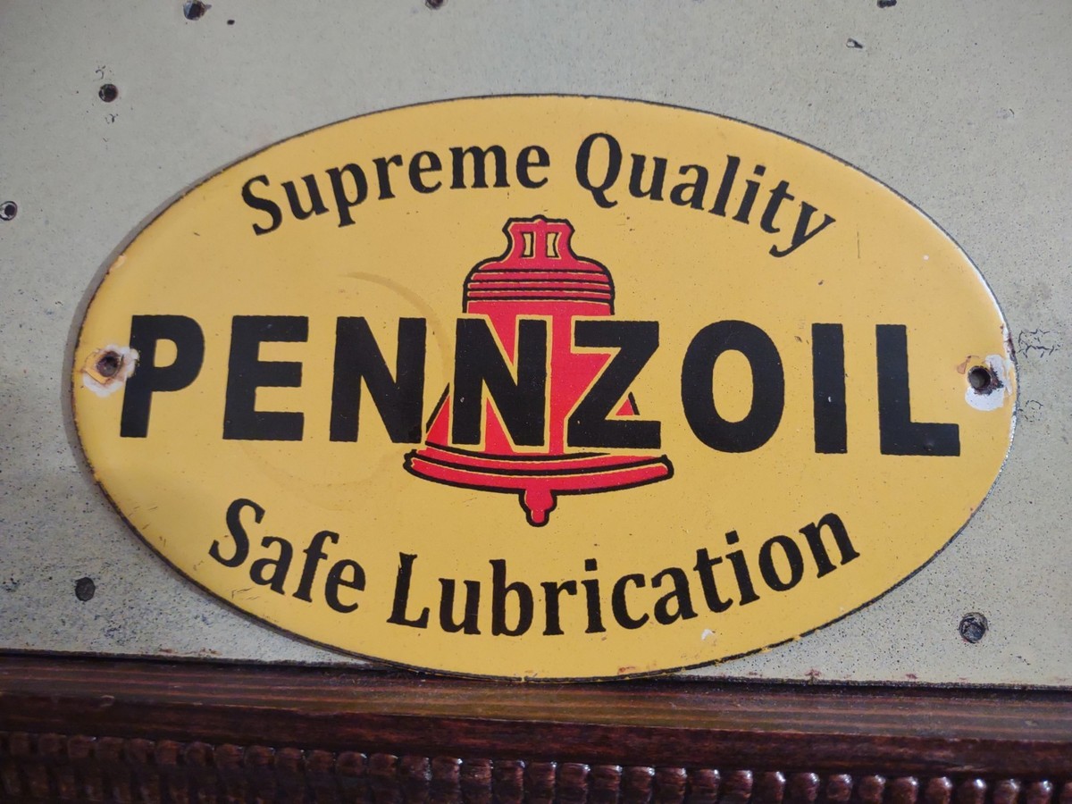 Vintage Pennzoil Sign - Safe Lubrication Gas Service Station Pump