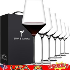 Hand Blown Crystal Wine Glasses Set Ultra Thin Long Stem Gift Boxed 17oz New