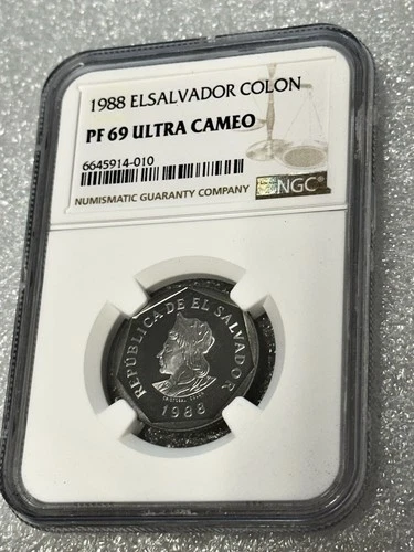 El Salvador 1 Colon 1988 Ultra Cameo Top Pop NGC PF69