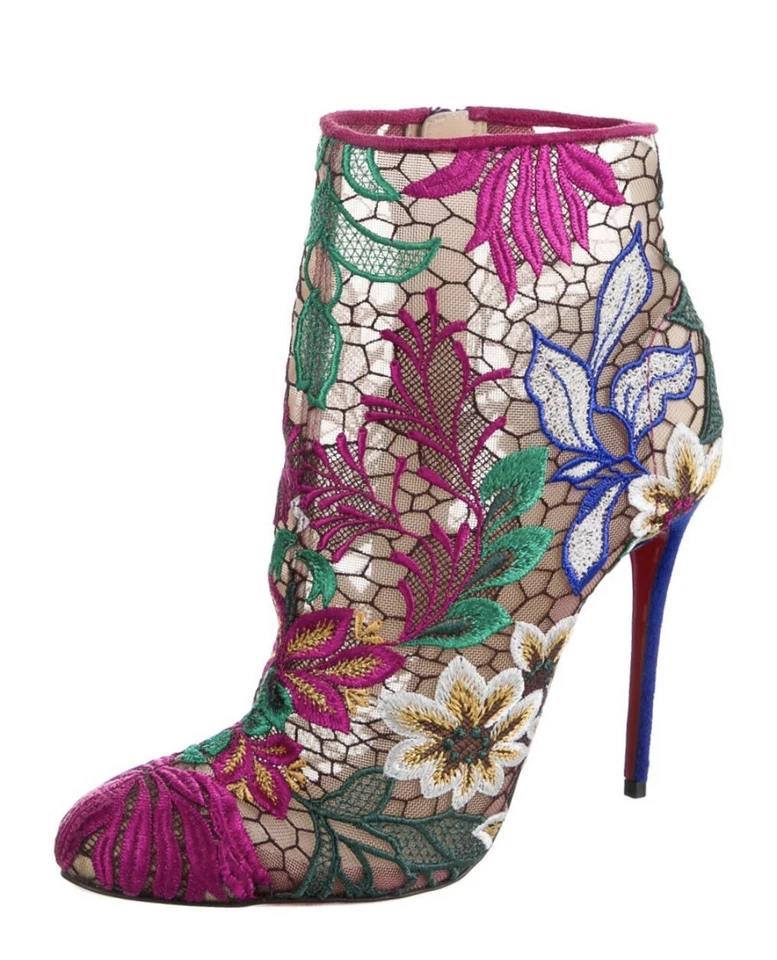 Botas Christian Louboutin de malha com estampa floral tamanho 8/IT 38 EUC***USADAS UMA VEZ*** - Imagem 2 de 4
