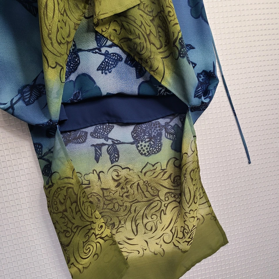 Vestido De Colección Talla 8P Donna Ricco Azul/Verde Floral Tropical Forrado Transparente Foto 4 de 4