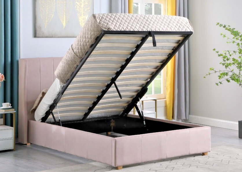 Amelia Plus 4ft6 Double Ottoman hydraulic Bed Pink Fabric