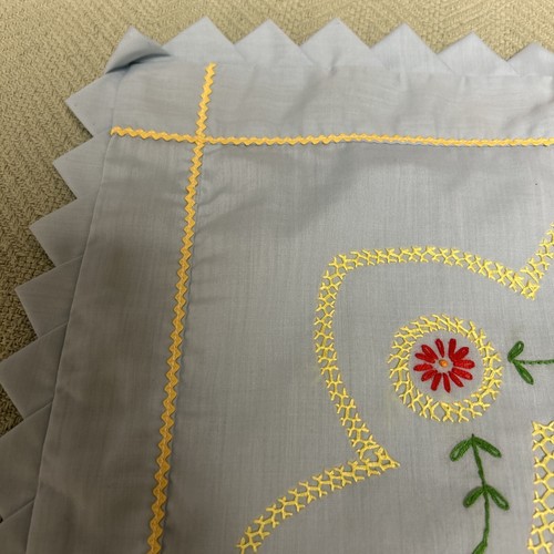 Vintage Throw Pillow COVER Embroidery Flowers Blue Yellow Cottage Farmhouse17x17 - Picture 6 of 14