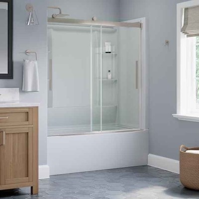 Delta EverEdge 56 to 60-in W x 59-in H Frameless Sliding Nickel GlassShower Door