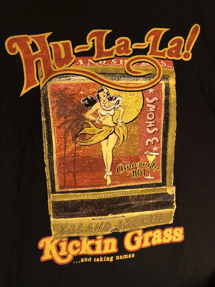 Camiseta Island Shores Hula Girl Tiki Kickin Grass & Takin Nombres Rara De Colección Foto 4 de 4