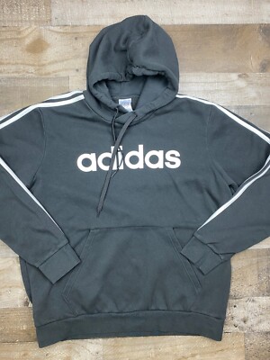 Adidas Mens Black Plain Striped Hoodie Pullover Spell Out Logo
