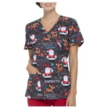 Scrub Shirt Top Womens L Rudolph The Red Nosed Reindeer Santa Christmas Holiday 