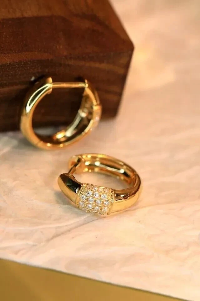 2.00Ct Round Cut Lab Created Diamond Women's Hoop Earring 14K Yellow Gold Plated - Image 2 of 3