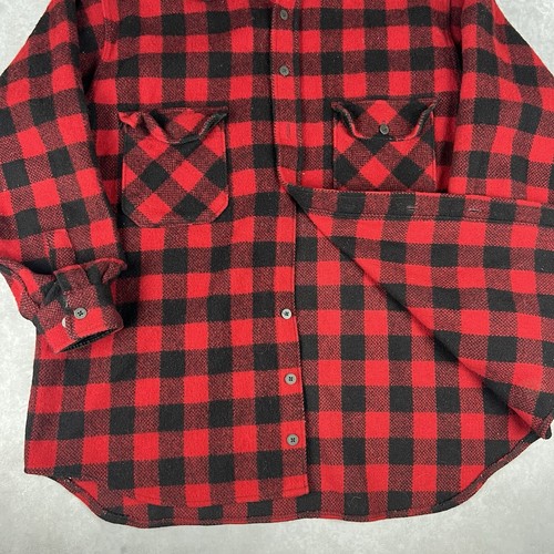 Vintage 80s USA Wool Blend Woolrich Red Buffalo Plaid Shacket Shirt Size XL - Picture 8 of 14