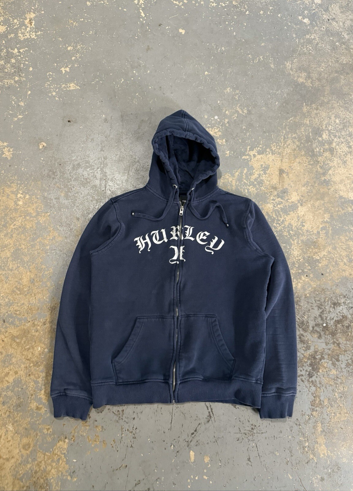 Vintage Navy Blue Hurley Y2K Grunge Zip Up Hoodie Jacket Coat-Size M
