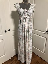 vintage 70s boho prairie floral nylon nightgown dress womens XS/S/M Rouched