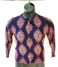Crown  Ivy Sweater Cardigan Medium Cropped Paisley Blue Pink