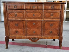 LOUIS XVI Transitional CHEST 4 Drawer Marquetry Oak Mahogany Commode