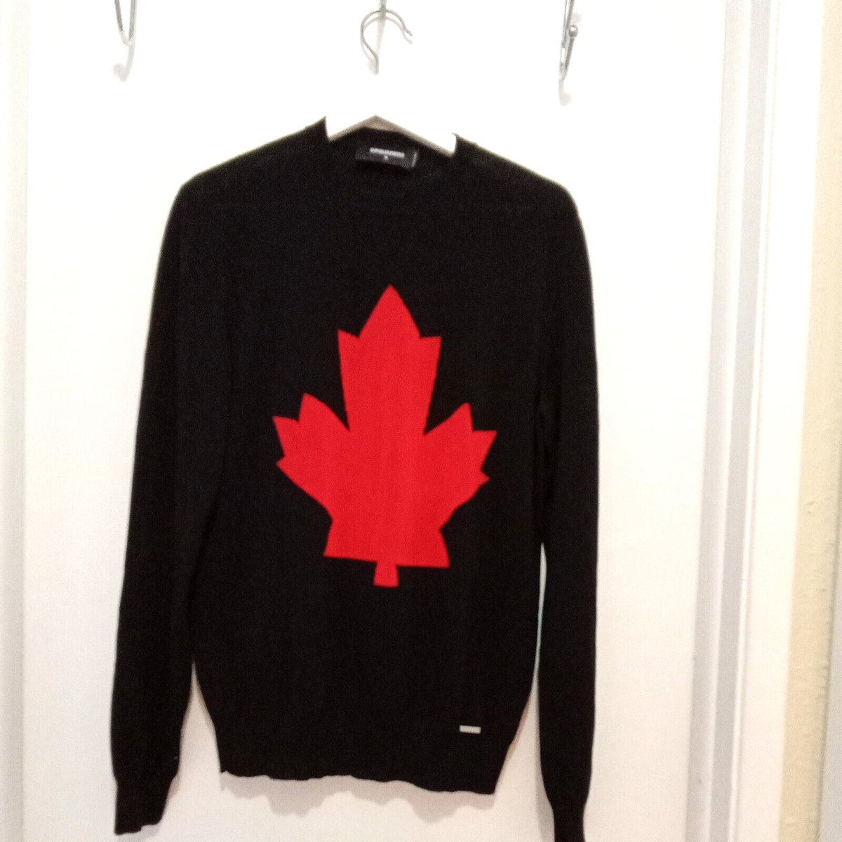 Dsquared2 Red Maple Leaf Black Cotton Unisex Jumper Sweater Italy 