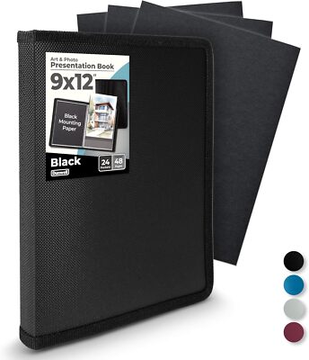 Dunwell Art Portfolio 9x12 Folder - (Black) with 9x12'' w/ BLK Paper, Black 