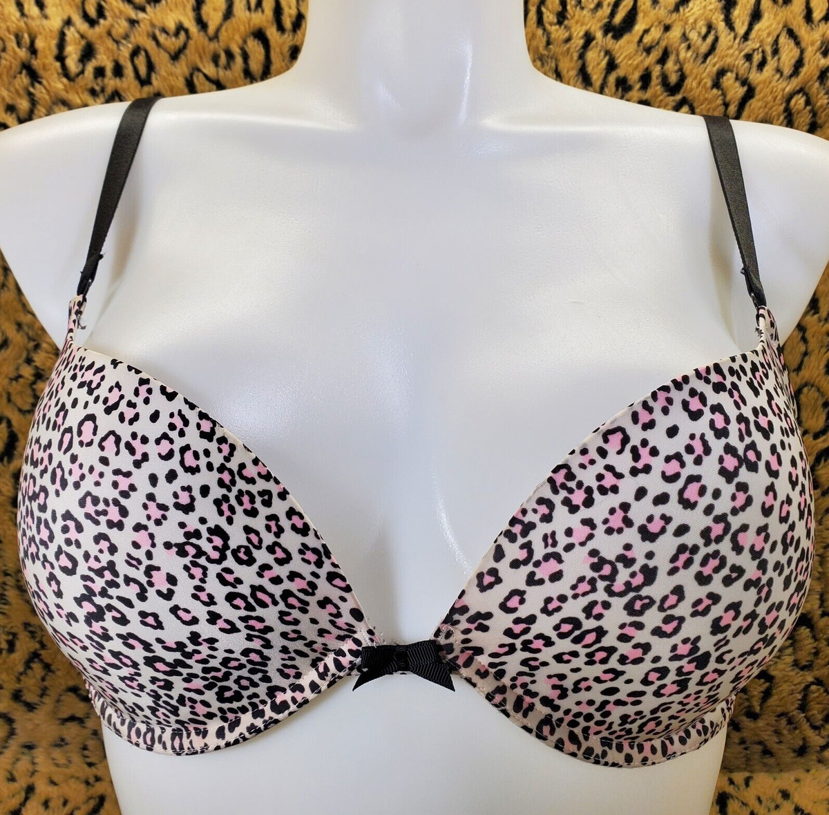 Victoria's Secret 34D White Pink Leopard Animal Print Padded Push