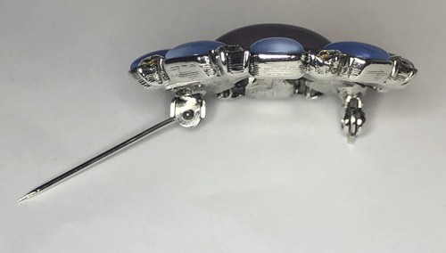 Liz Claiborne Signed LC Blue/Purple/Rhinestone Cabochon Oval Fashion Brooch Pin - Picture 9 of 10