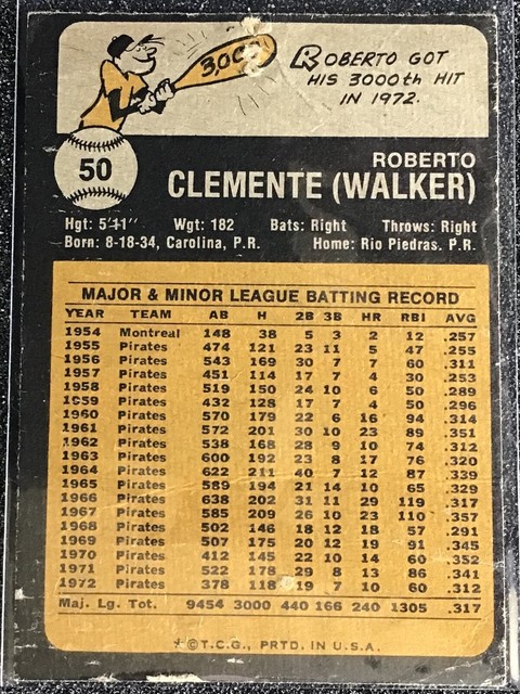 Carte De Baseball 1973 Topps #50 Roberto Clemente - État MT/NMMT, Dernière Carte Topps !