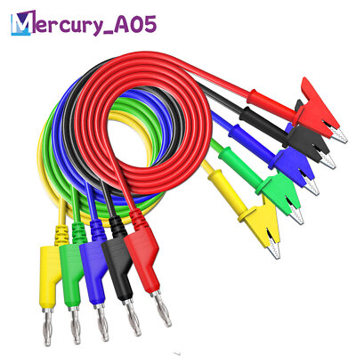 5PCS 4mm stapelbarer Bananenstecker zu Krokodil Alligator Clip Messleitungen 1m