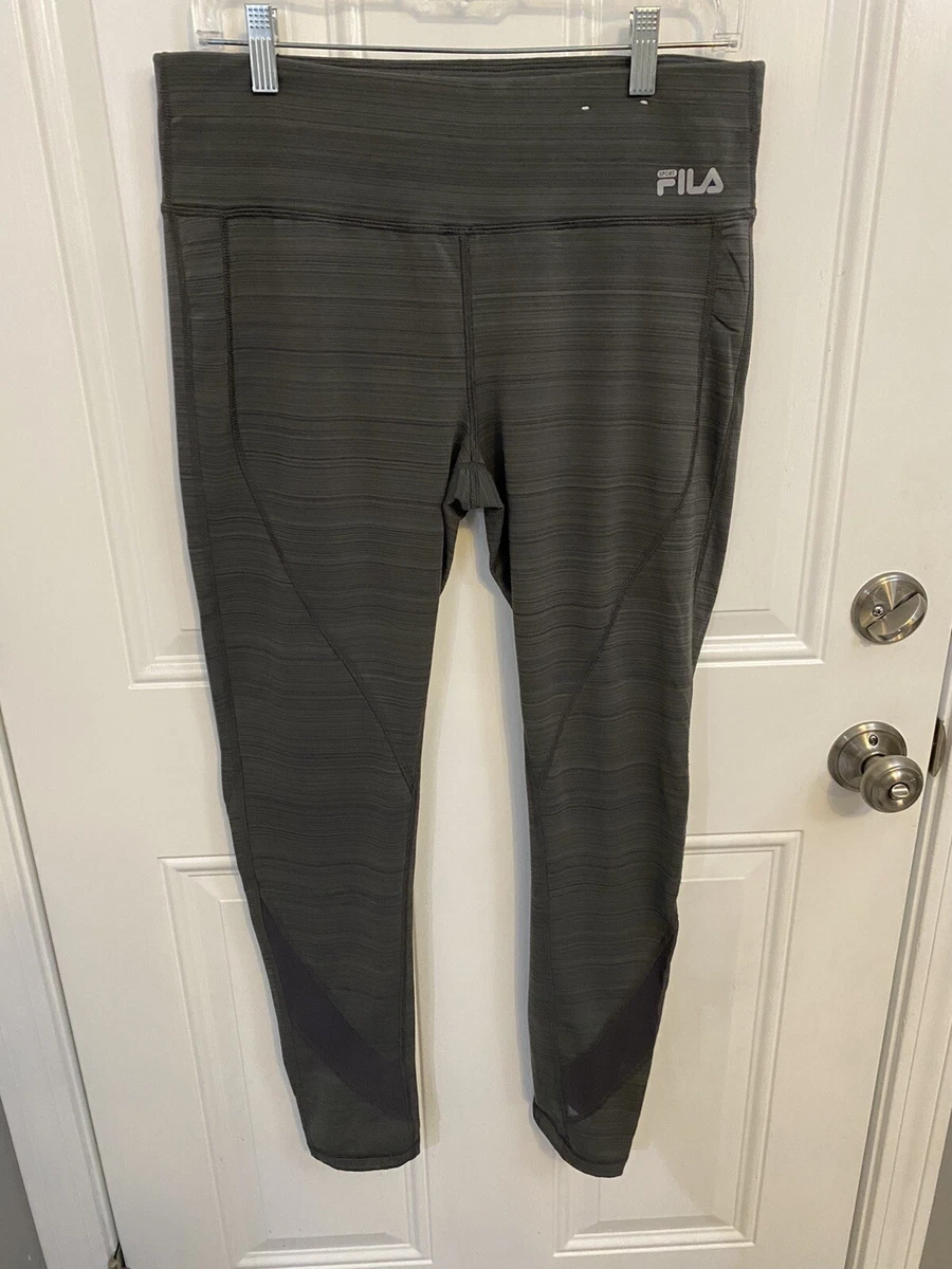 FILA Sport Womens Running Leggings Gray Panel Jogging Workout Stretch Pant  Large