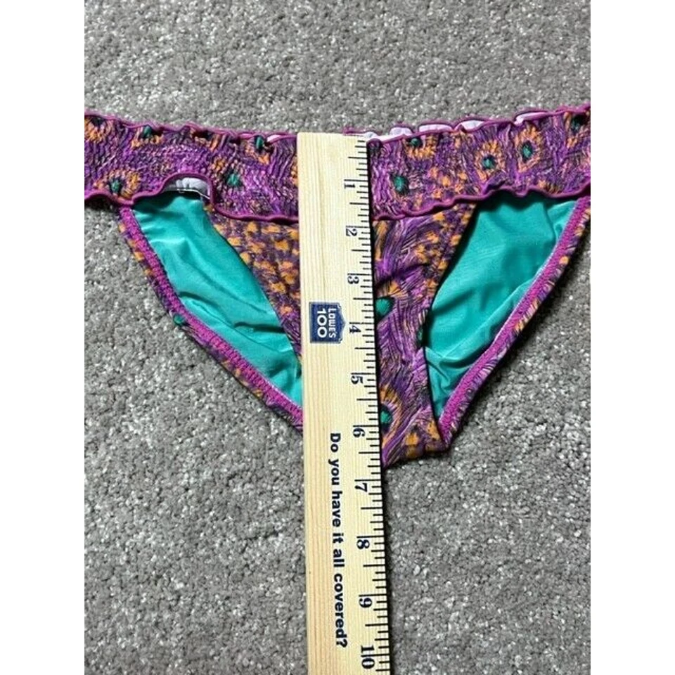Parte inferior de natación de bikini de pluma de pavo real S boho chic exótico festival playa retro Y2K Foto 4 de 4