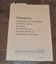 Preisregelung Reparaturen Rundfunk-, Tonband- u. Phonoger&auml;ten DDR 1989