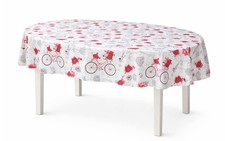 Valentine's Day Tablecloth 60 x 84 OVAL Bicycle Pink Red Hearts Print Bikes