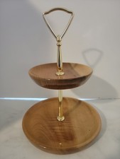 Vintage Mid-Century Myrtlewood Two-Tier 10" Tall Serving Tray Oregon