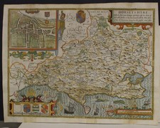 DORSETSHIRE UNITED KINGDOM 1662 JOHN SPEED UNUSUAL ANTIQUE COPPER ENGRAVED MAP