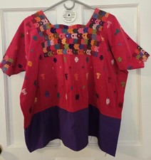 Vintage Guatemalan Huipil Blouse Handwoven Brocade Embroidered Top...