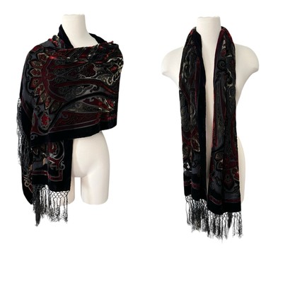 Vintage Velvet Burnout Sheer Scarf 20x76   Elegant Luxury Artsy