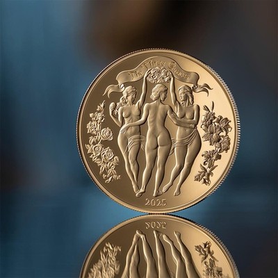 The Three Graces Golden Edition 2025 Cameroun 1oz Silver Gilded Coin