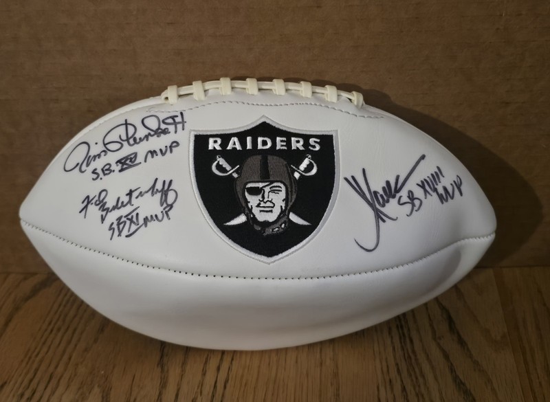 Raiders SB MVP Autographed Football Marcus Allen Biletnikoff Plunkett BGS Cert