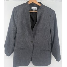 Calvin Klein Women's Gray One Button Blazer Inverted Collar Jacket Size 12 0850