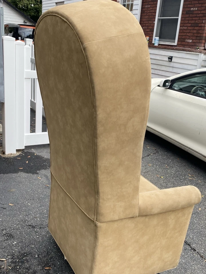Vtg Porter Dome Upholstery Tufted Chair Throne Hooded High back Antique Rare - Image 3 of 4