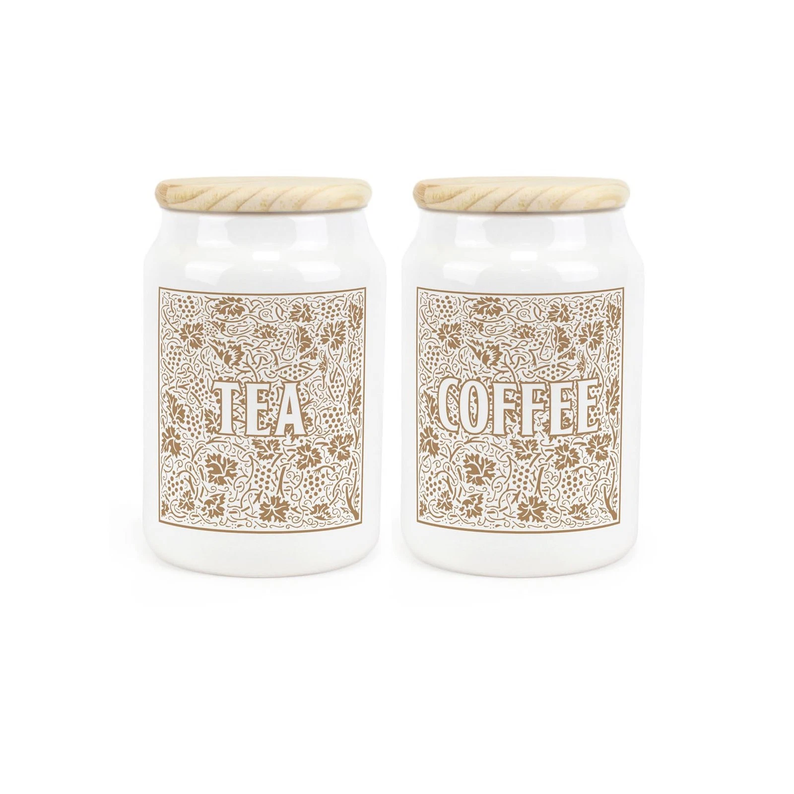 Yellow Oak Leaves & Berries Tea & Coffee Canisters - Kitchen Storage Jars Gift