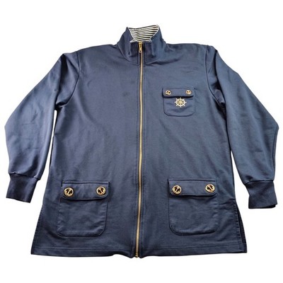 Needle &Threads Jacket Women Size M.Navy Nautical-Themed Emblem Pocket Full Zip