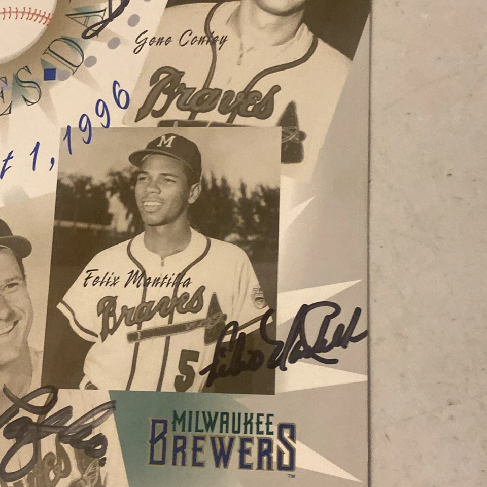 Mantilla Gene Conley-Felix-John Logan-Andy Pafko firmada 96 Milwaukee Braves Day Foto 4 de 4