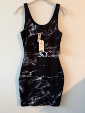 Express Body Contour Marble Print Bodycon Dress XS Black White Sleeveless NWT